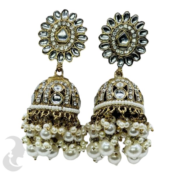 Kundan Jhumka- Plain Color Stone, Product Code: V-2341