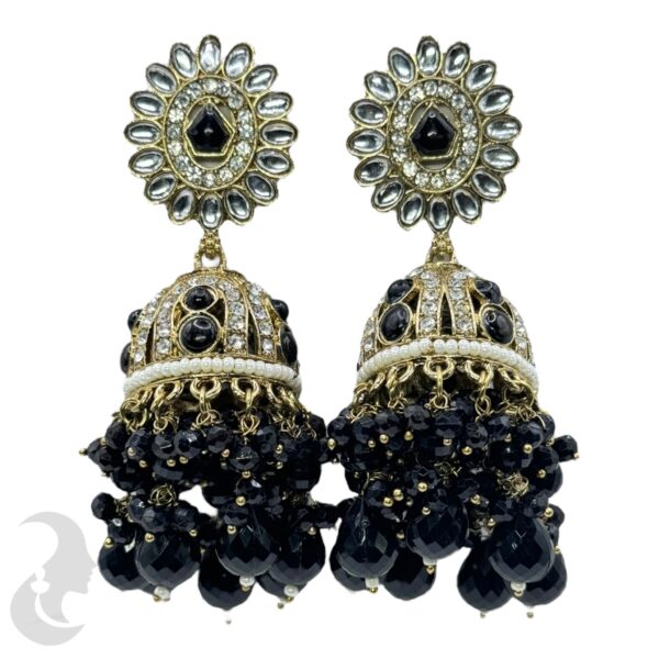 Kundan Jhumka- Black Color Stone, Product Code: V-2342