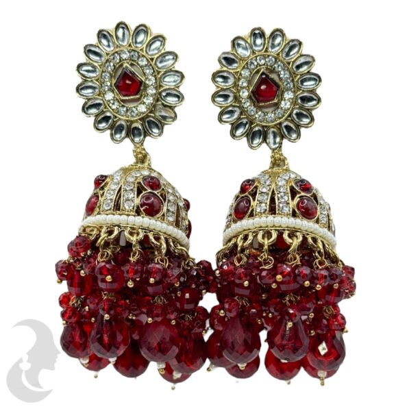 Kundan Jhumka- Red Color Stone, Product Code: V-2343