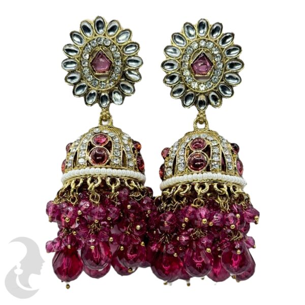 Kundan Jhumka- Purple Color Stone, Product Code: V-2344