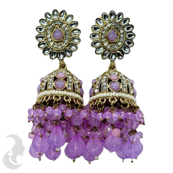 Kundan Jhumka- Violet Color Stone, Product Code: V-2345