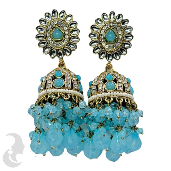 Kundan Jhumka- Light Blue Color Stone, Product Code: V-2346