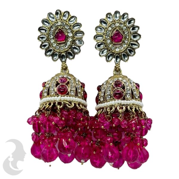 Kundan Jhumka- Pink Color Stone, Product Code: V-2347