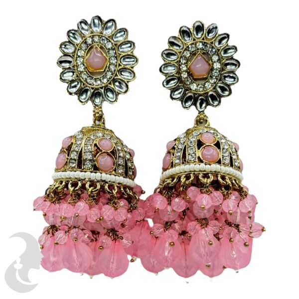 Kundan Jhumka- Light Pink Color Stone, Product Code: V-2348