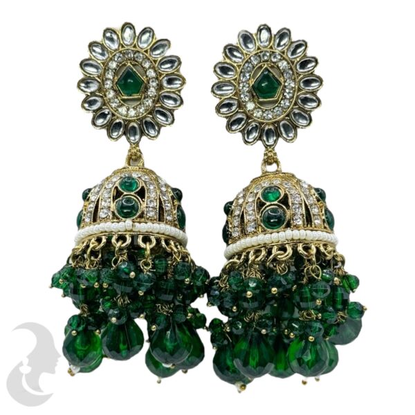 Kundan Jhumka- Green Color Stone, Product Code: V-2349