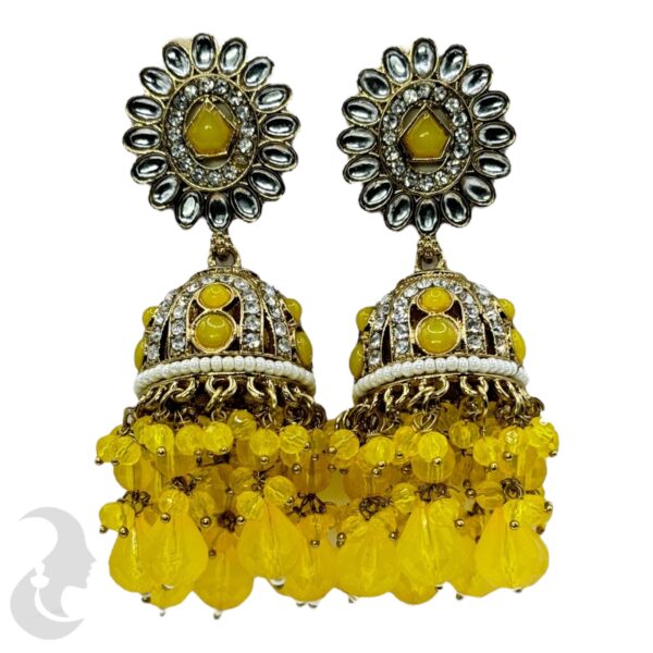 Kundan Jhumka- Yellow Color Stone, Product Code: V-2350