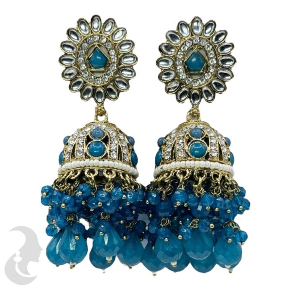 Kundan Jhumka- Dark Blue Color Stone, Product Code: V-2351