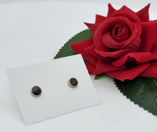 Stainless Steel Rosegold Plated Black Disc Stud Earring, Product Code: D-5147