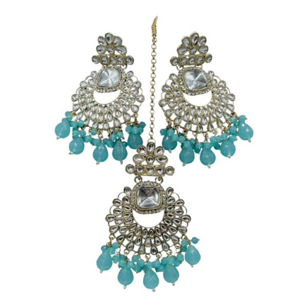 Kundan Hanging  Earring- Light Blue  Color Stone - With Maati, Product Code: V-2359