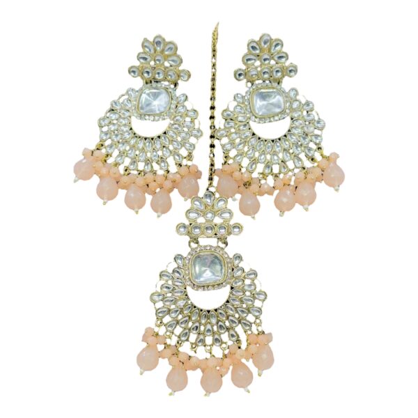 Kundan Hanging  Earring- Baby Pink  Color Stone - With Maati, Product Code: V-2360