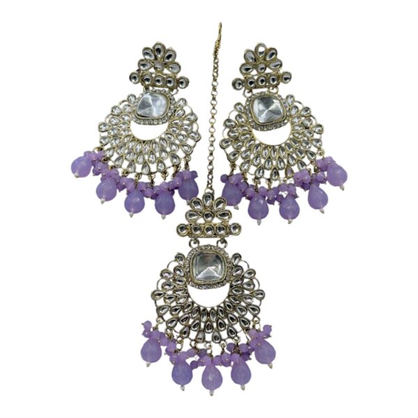 Kundan Hanging  Earring- Violet  Color Stone - With Maati, Product Code: V-2361