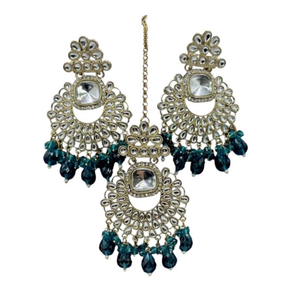 Kundan Hanging  Earring- Peacock Green  Color Stone - With Maati, Product Code: V-2362