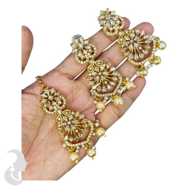 Mehandi Kundan Choker Necklace- Gold Color Stone- Hangings Earrings- With Maati, Product Code: V-2372 - Image 3