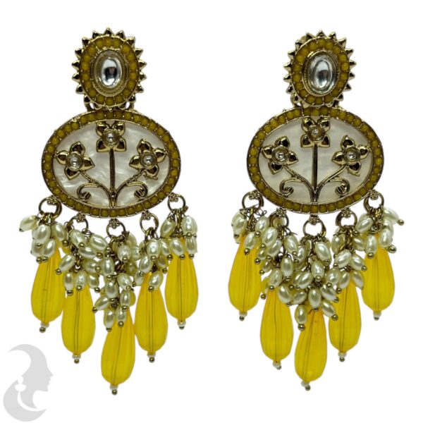 Kundan Hanging  Earring- Yellow  Color Stone , Product Code: V-2374