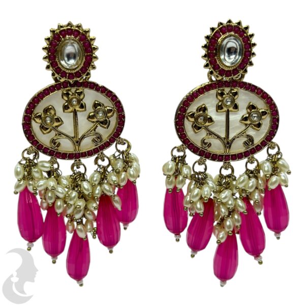 Kundan Hanging  Earring- Pink  Color Stone , Product Code: V-2375