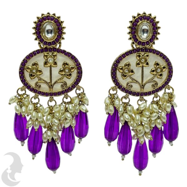 Kundan Hanging  Earring- Violet Color Stone, Product Code: V-2376