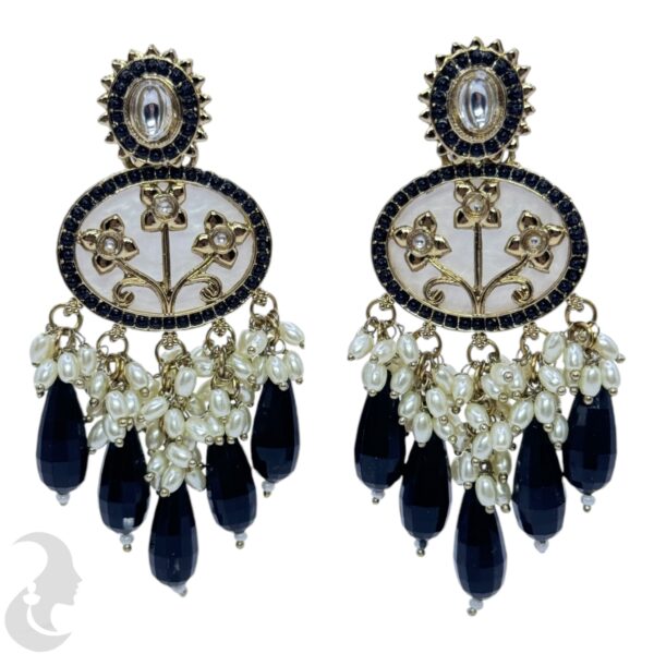 Kundan Hanging  Earring- Black  Color Stone , Product Code: V-2377