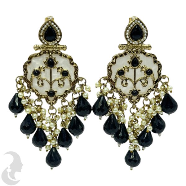 Kundan Hanging  Earring- Black  Color Stone , Product Code: V-2378