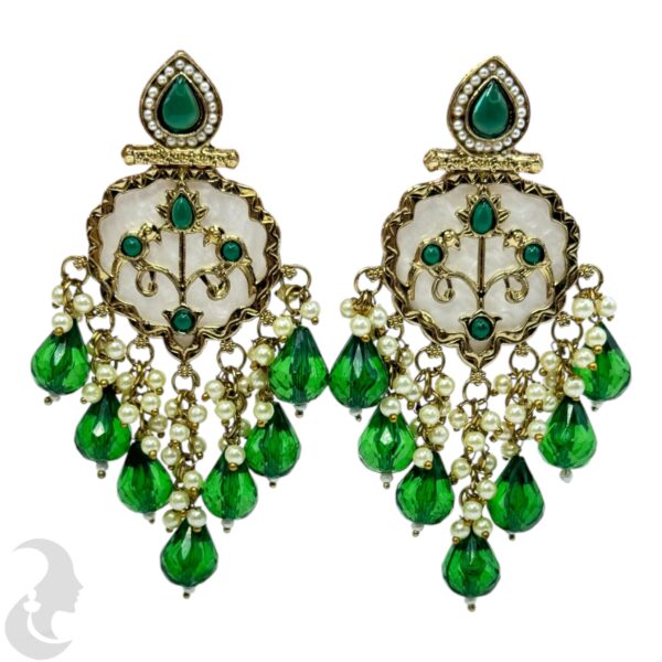 Kundan Hanging  Earring- Green  Color Stone, Product Code: V-2379