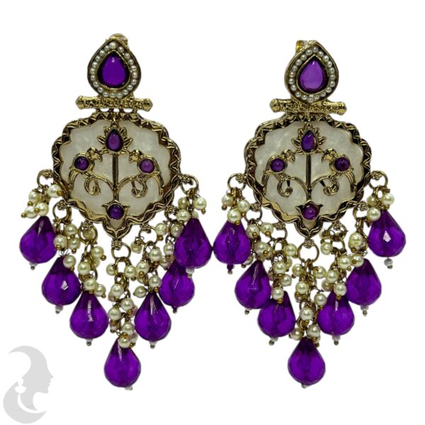 Kundan Hanging  Earring- Violet Color Stone , Product Code: V-2380