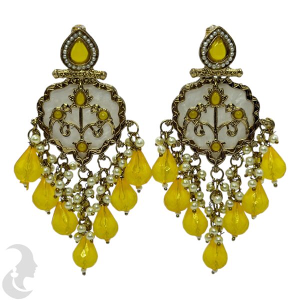 Kundan Hanging  Earring- Yellow  Color Stone , Product Code: V-2381