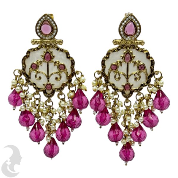 Kundan Hanging  Earring- Pink  Color Stone , Product Code: V-2382