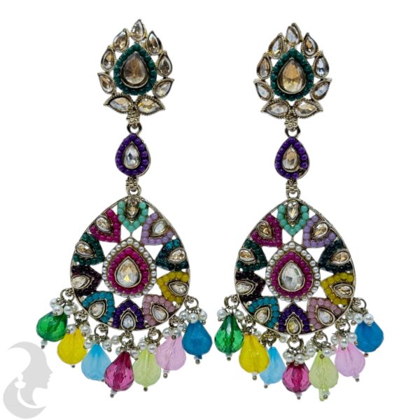 Kundan Hanging Earring- Multi Color Stone, Product Code: V-2384