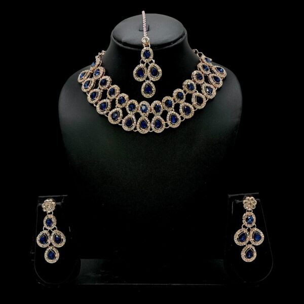 Zs Stone Necklace- Sapphire Color Stone- Hangings Earrings- With Maati, Product Code: V-2385