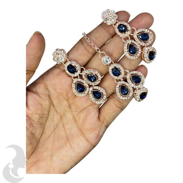 Zs Stone Necklace- Sapphire Color Stone- Hangings Earrings- With Maati, Product Code: V-2385 - Image 3