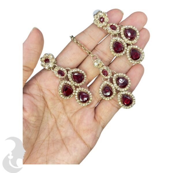 Zs Stone Necklace- Maroon Color Stone- Hangings Earrings- With Maati, Product Code: V-2387 - Image 3