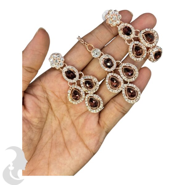 Zs Stone Necklace- Brown Color Stone- Hangings Earrings- With Maati, Product Code: V-2388 - Image 3