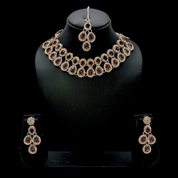 Zs Stone Necklace- Brown Color Stone- Hangings Earrings- With Maati, Product Code: V-2388