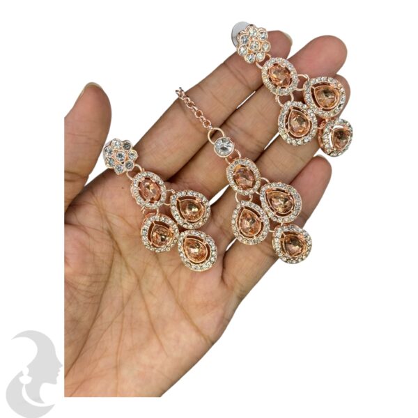 Zs Stone Necklace- Light Brown Color Stone- Hangings Earrings- With Maati, Product Code: V-2389 - Image 3