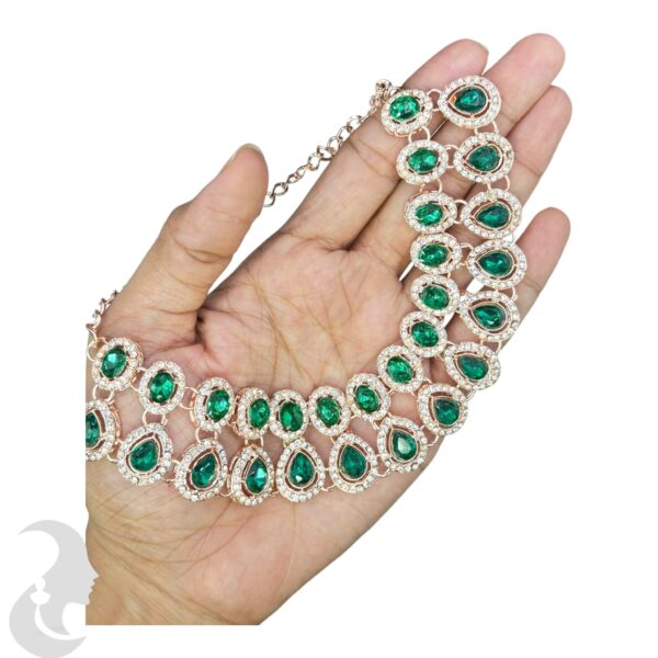 Zs Stone Necklace- Green Color Stone- Hangings Earrings- With Maati, Product Code: V-2390 - Image 2