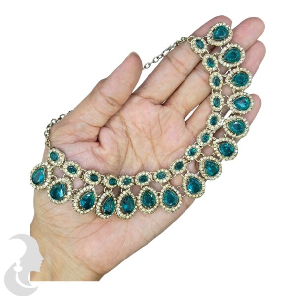 Zs Stone Necklace- Peacock Green Color Stone- Hangings Earrings- With Maati, Product Code: V-2391 - Image 2