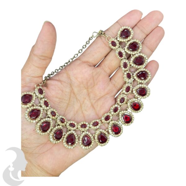 Zs Stone Necklace- Maroon Color Stone- Hangings Earrings- With Maati, Product Code: V-2392 - Image 2