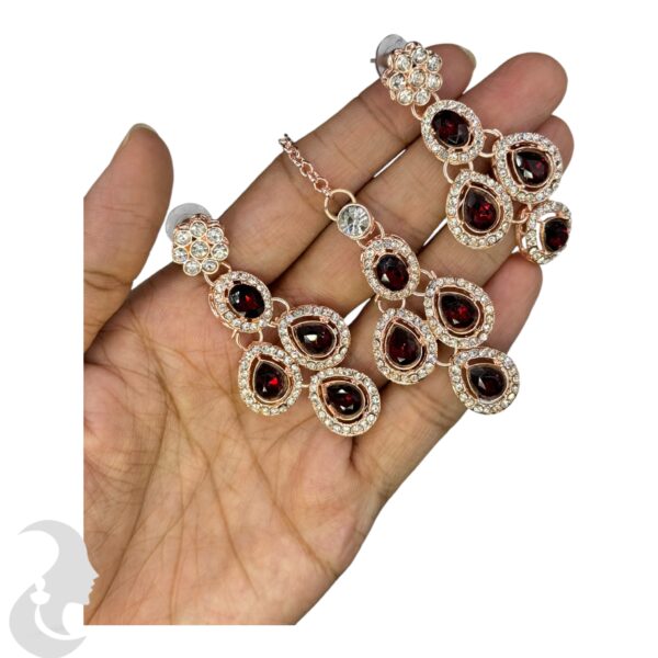 Zs Stone Necklace- Maroon Color Stone- Hangings Earrings- With Maati, Product Code: V-2392 - Image 3