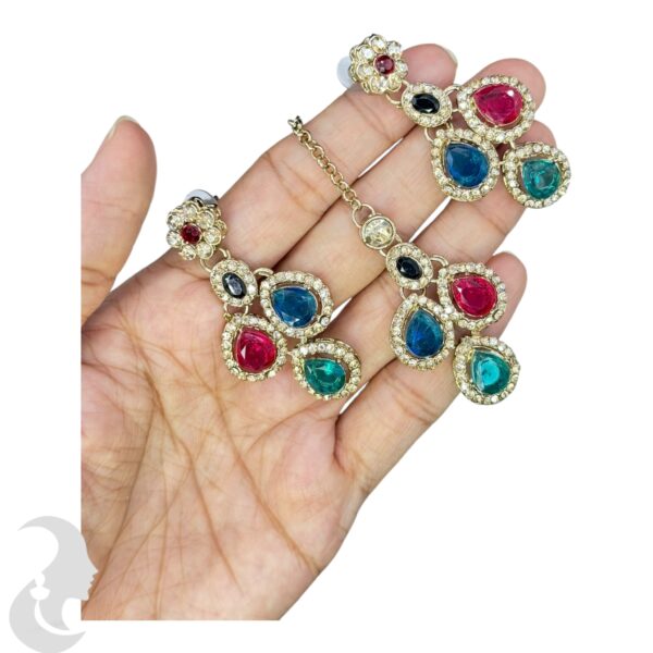 Zs Stone Necklace- Multi Color Stone- Hangings Earrings- With Maati, Product Code: V-2394 - Image 3