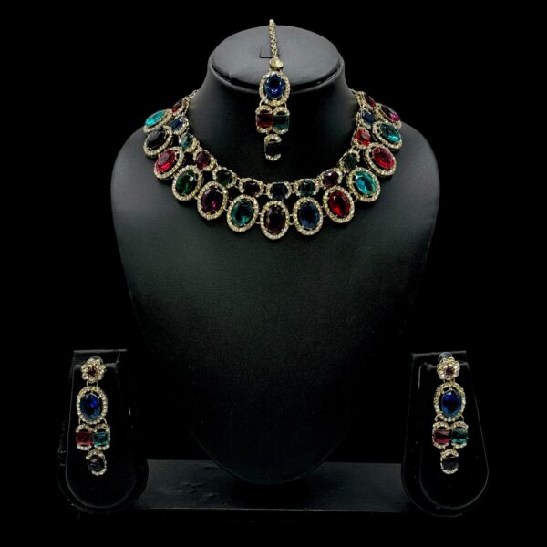 Zs Stone Necklace- Multi Color Stone- Hangings Earrings- With Maati, Product Code: V-2395