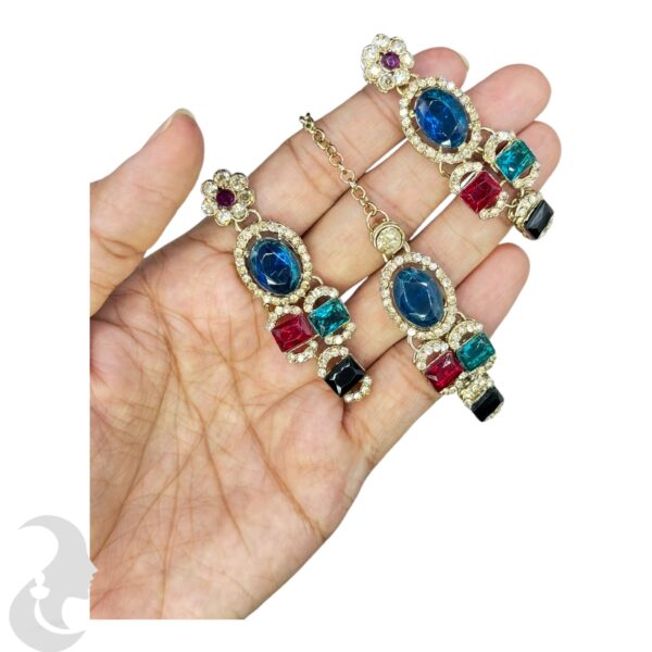 Zs Stone Necklace- Multi Color Stone- Hangings Earrings- With Maati, Product Code: V-2395 - Image 3