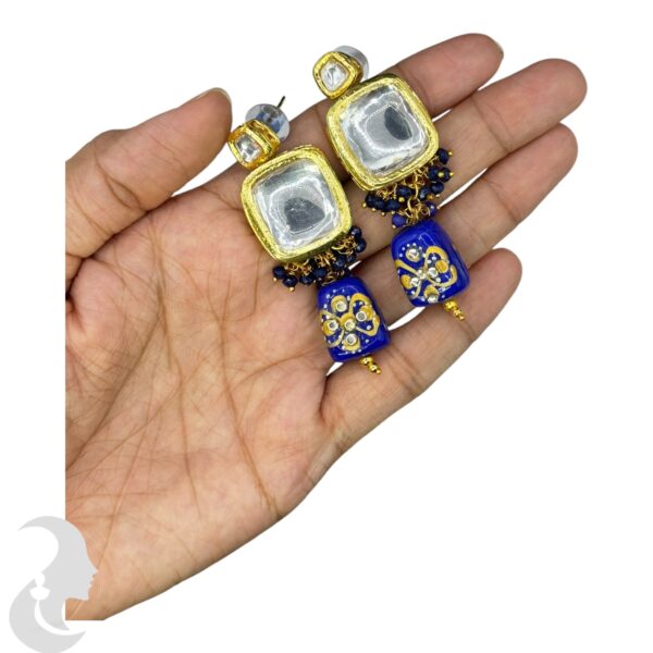 Kundan Meenakari Necklace- Choker- Blue Color- Hanging Earrings, Product Code: V-2397 - Image 3