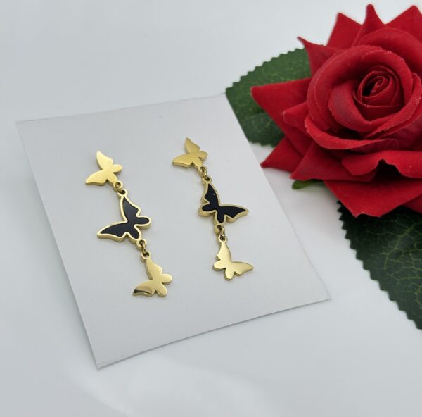 Stainless Steel Gold Plated Butterfly Dangle Earring, Product Code: D-5151