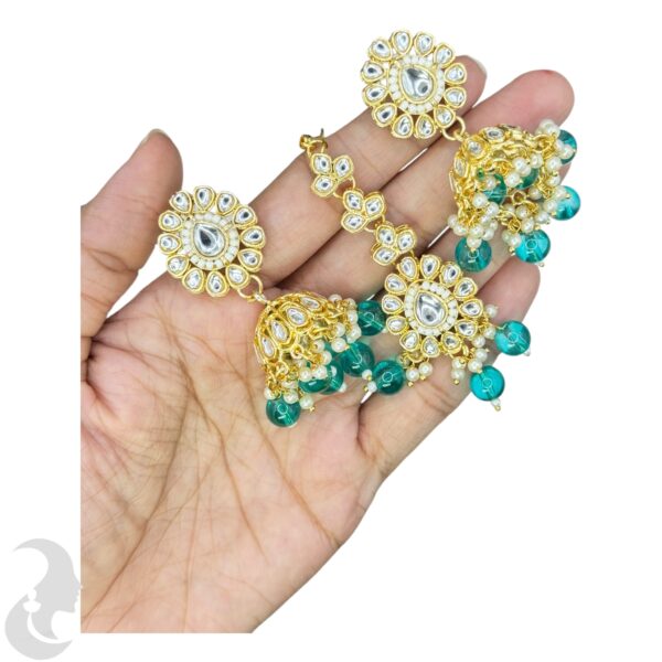 Kundan Choker Beads Necklace-  Blue Stone Color- Jhumka- With Maati, Product Code: V-2401 - Image 3