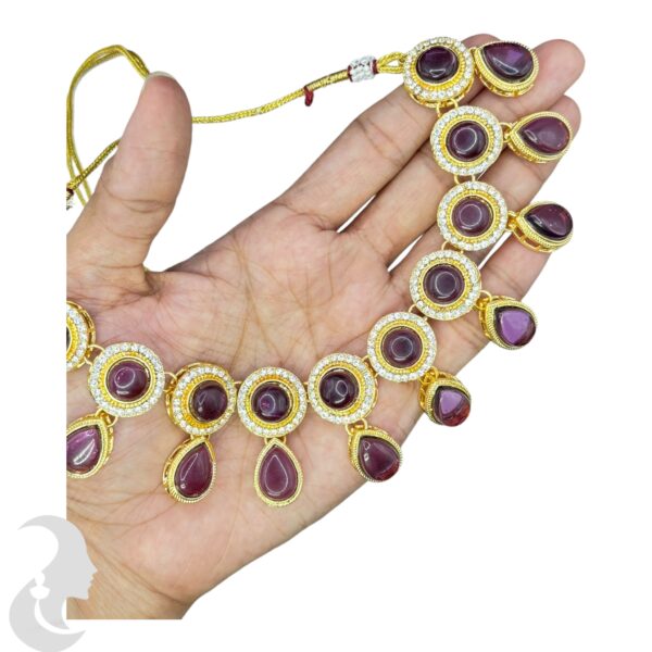 Colored Kundan  Necklace-  Violet Stone Color- Hanging Earring- With Maati, Product Code: V-2402 - Image 2