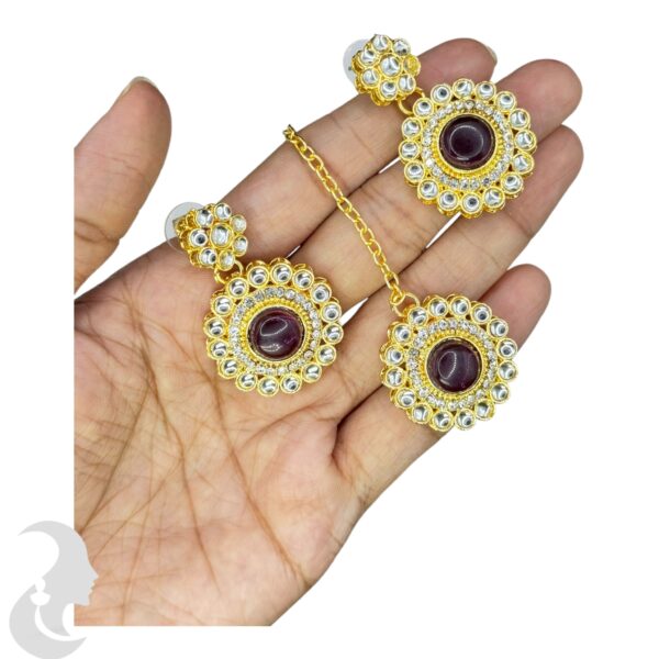 Colored Kundan  Necklace-  Violet Stone Color- Hanging Earring- With Maati, Product Code: V-2402 - Image 3