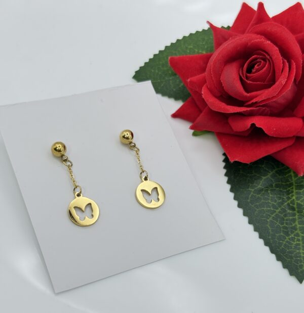 Stainless Steel Gold Plated Butterfly Dangle Earring, Product Code: D-5152