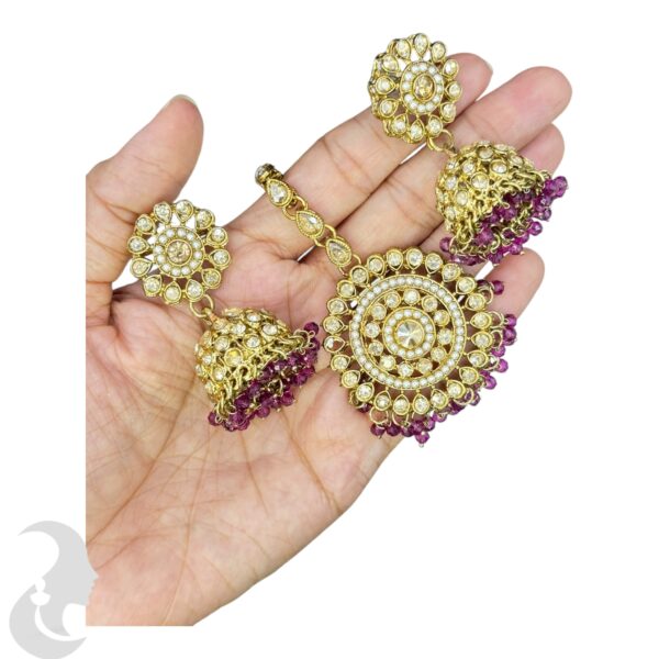 Mehandi Kundan Choker Necklace- Purple Color- Jhumka- With Maati, Product Code: V-2409 - Image 3