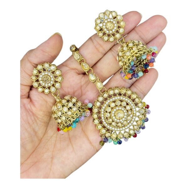 Mehandi Kundan Choker Necklace- Multi Color- Jhumka- With Maati, Product Code: V-2411 - Image 3