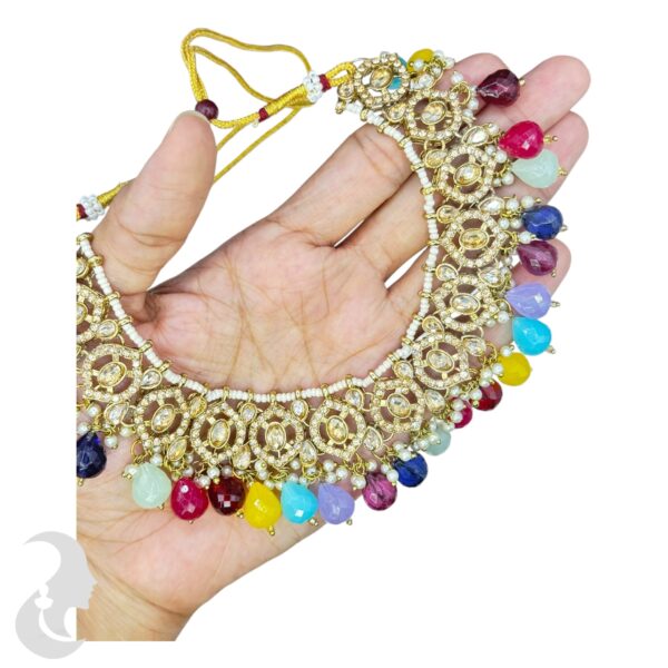 Mehandi Kundan Choker Necklace- Multi Color- Jhumka- With Maati, Product Code: V-2413 - Image 2