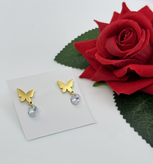 Stainless Steel Gold Plated Butterfly Dangle Earring, Product Code: D-5153